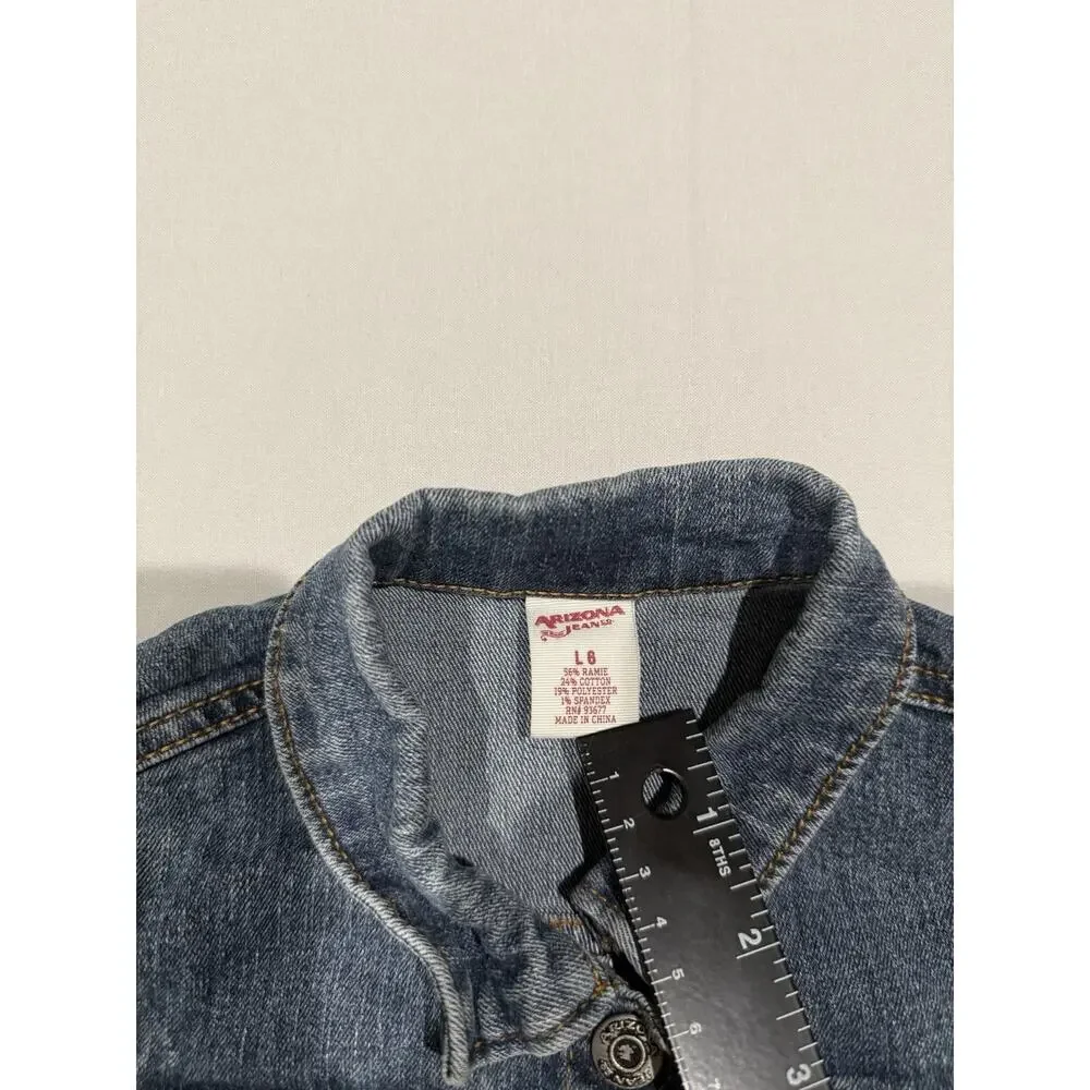 Arizona Jeans Girls Blue Denim Jacket 6 Button Front Pockets Short Long Sleeve